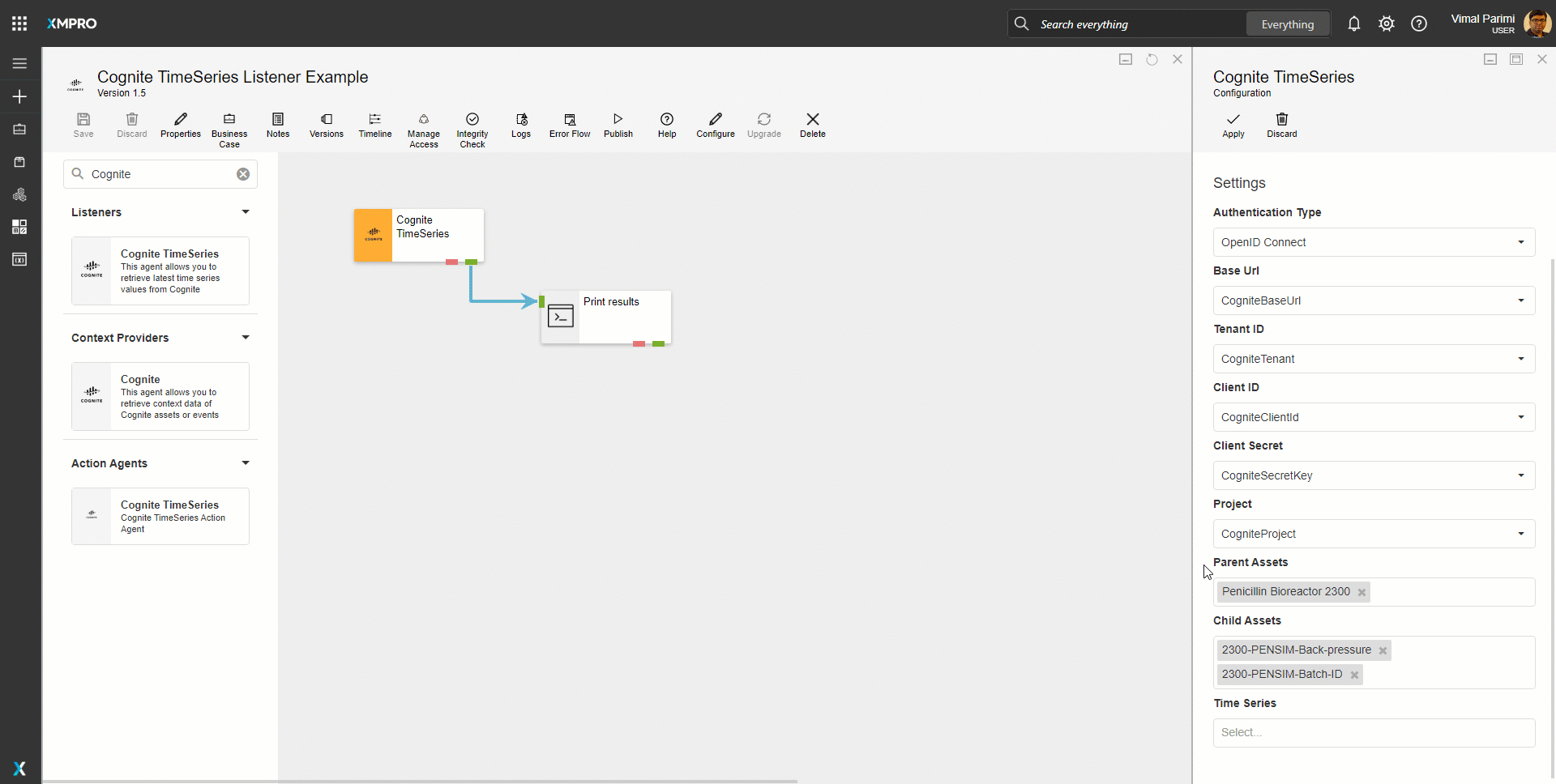 7. Cognite TimeSeries Listener – Configure TimeSeries