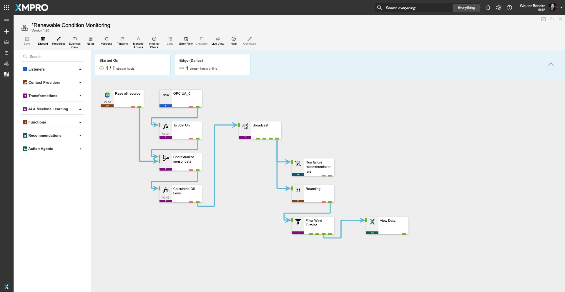 Data stream view fusing renewable asset telemetry into ranked recommendations